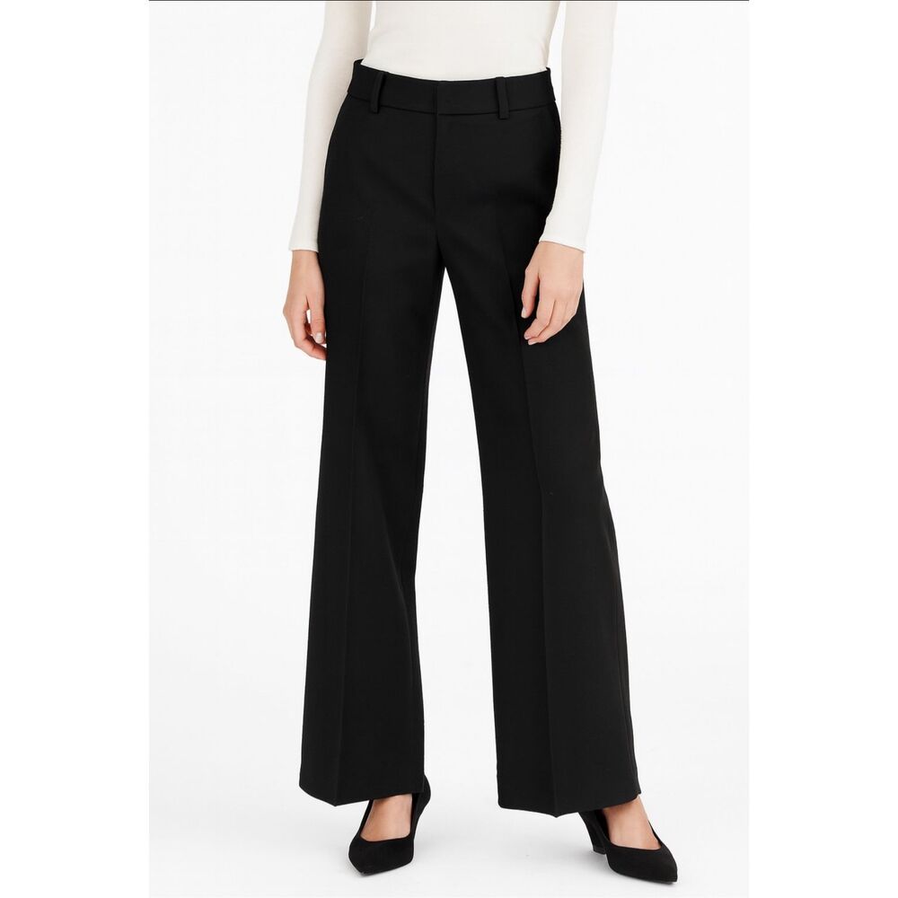 Erin Snow Black Wool High Rise Wide Leg Pressed Trouser Pants Size 10
